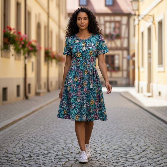 Vintage Lularoe Dress Amelia Womens Medium M Med Zipper Floral Pockets Flowers - Picture 8 of 8